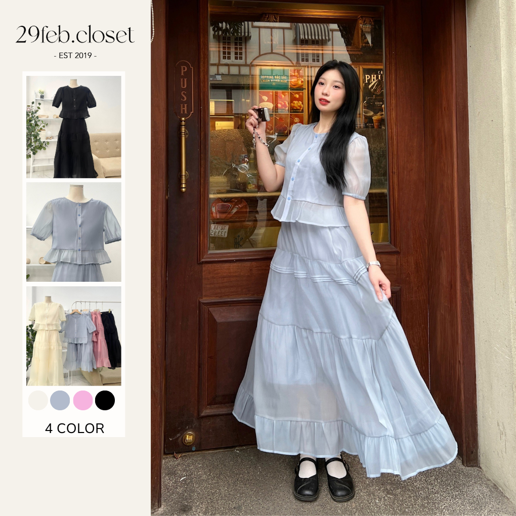 Set Áo Ngắn Tay Kèm Chân Váy Tầng Dáng Dài Xòe Nhẹ Nhàng Sang Chảnh Chất Tơ Sần - 29feb.closet - S166 | BigBuy360 - bigbuy360.vn