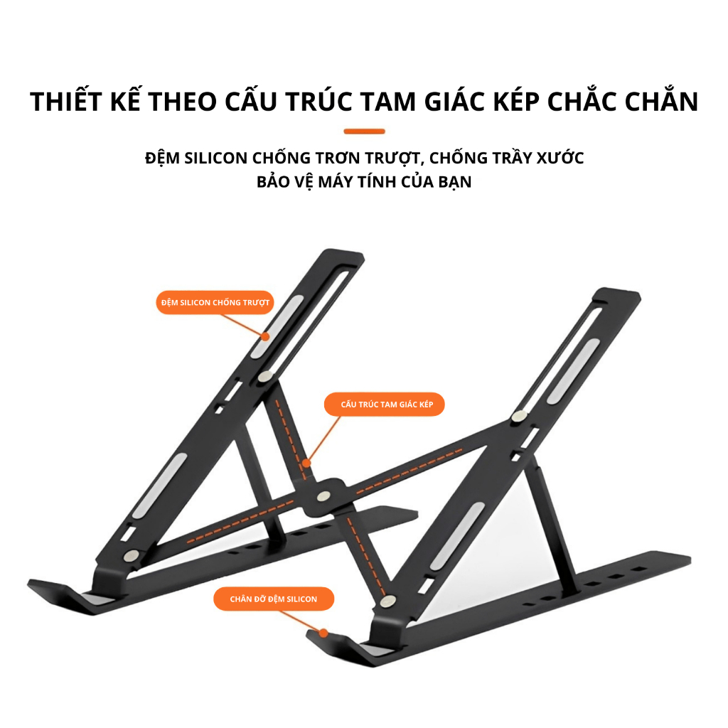 Giá Đỡ Laptop N3 Full Đệm, Chất Liệu Hợp Kim Nhôm 7 Mức Độ Cao, Kệ Máy Tính Gấp Gọn, Chống Trượt | BigBuy360 - bigbuy360.vn