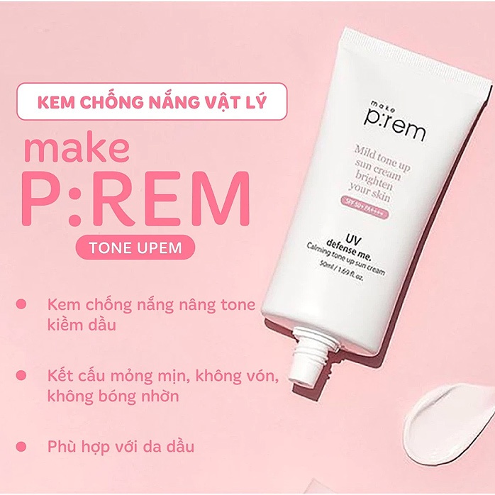 Kem chống nắng vật lý Make Prem UV Defense Me Calming Sun Cream SPF50+ PA++++ 50ml kcn make p:rem