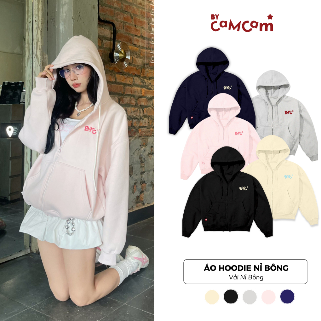 Áo Hoodie Zip Nỉ Bông Basic Form Boxy 𝑩𝒚𝒄𝒂𝒎𝒄𝒂𝒎 Urban Khoá Kéo BYC Streetwear Unisex Nam Nữ AHOD243 | BigBuy360 - bigbuy360.vn
