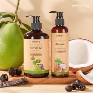 Cặp dầu xả, dầu gội bồ kết bưởi - Dầu xả thiên nhiên dừa oliu thuần chay hỗ trợ kích mọc Giọt Lành