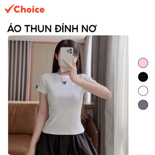 [Choice] Áo Thun Đính Nơ NH102 Form Ôm Body Cho Nữ, Baby Tee Đủ Màu, Chất Cotton Co Giãn, Thoải Mái