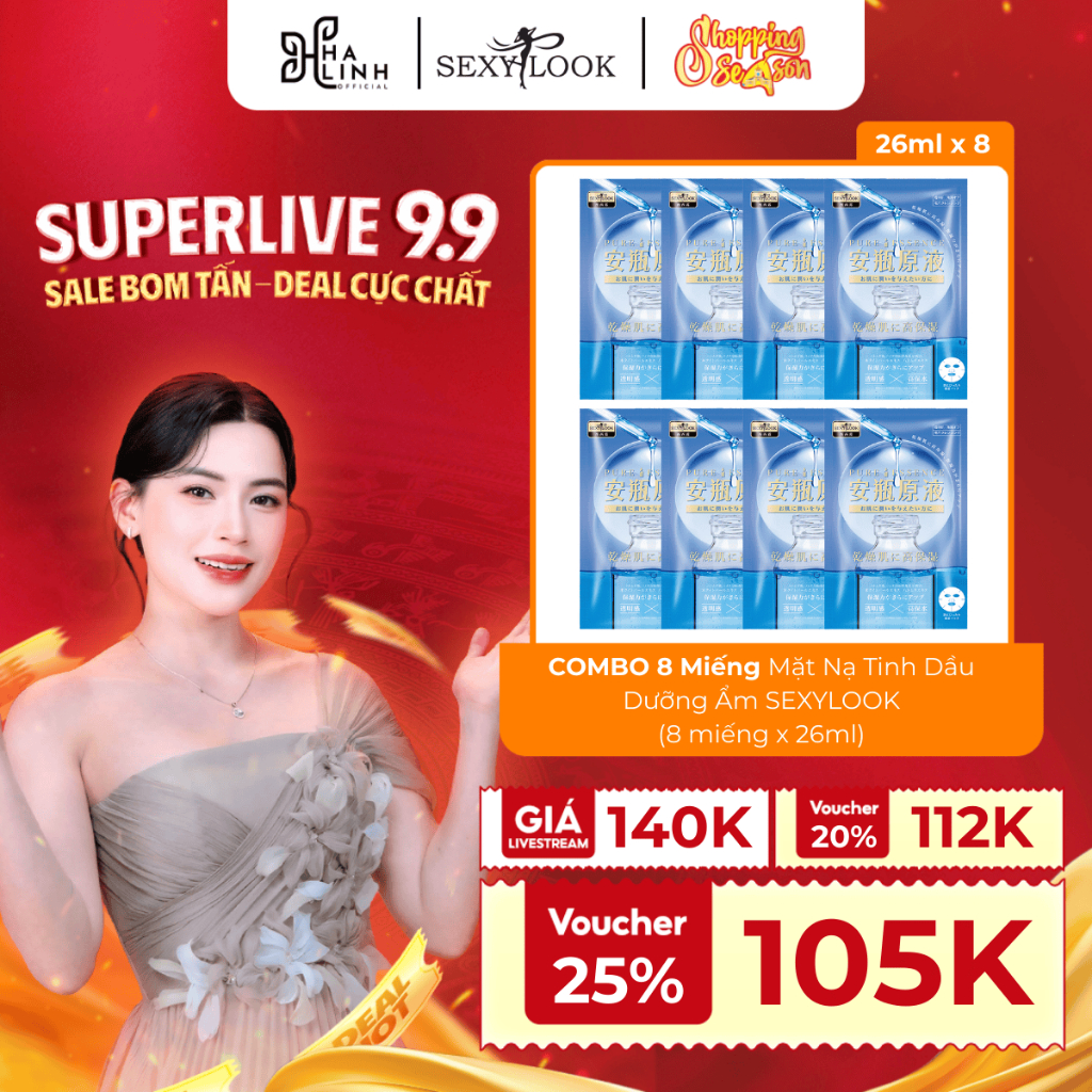 [Võ Hà Linh x Sexylook] COMBO 8 Miếng Mặt Nạ Tinh Dầu Dưỡng Ẩm SEXYLOOK (8 miếng x 26ml)