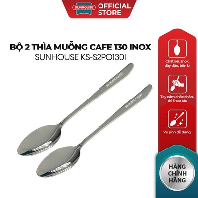 Bộ 2 Thìa muỗng cafe 130 inox Sunhouse KS-S2PO130I  - Inox chống gỉ dày dặn - Tay cầm chắc chắn - Dễ làm sạch