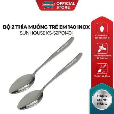 Bộ 2 Thìa muỗng trẻ em 140 inox Sunhouse KS-S2PO140I - Inox chống gỉ dày dặn - Tay cầm chắc chắn - Dễ làm sạch