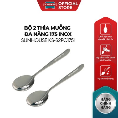 Bộ 2 thìa muỗng đa năng 175 inox Sunhouse KS-S2PO175I - Inox chống gỉ dày dặn - Tay cầm chắc chắn - Dễ làm sạch