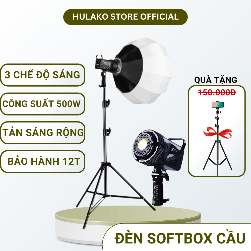 Đèn livestream Bộ đèn softbox cầu SY500 HULAKO kèm chân cao cấp 2m8 Đèn studio livestream bán hàng chuyên nghiệp