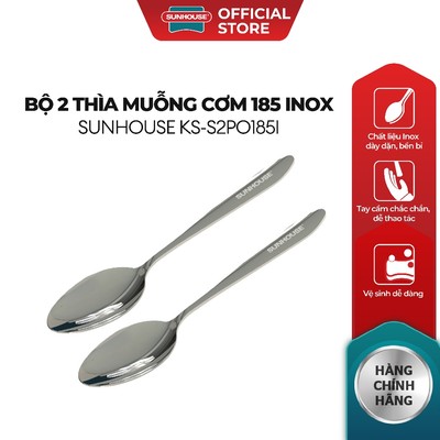 Bộ 2 Thìa muỗng cơm185 inox Sunhouse KS-S2PO185I - Inox chống gỉ dày dặn - Tay cầm chắc chắn - Dễ làm sạch
