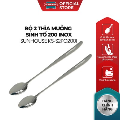 Bộ 2 Thìa muỗng sinh tố 200 inox Sunhouse KS-S2PO200I - Inox chống gỉ dày dặn - Tay cầm chắc chắn - Dễ làm sạch