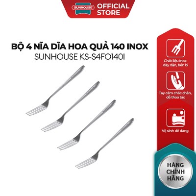 Bộ 4 nĩa dĩa hoa quả 140 inox  Sunhouse KS-S4FO140I - Inox chống gỉ dày dặn - Tay cầm chắc chắn - Dễ vệ sinh