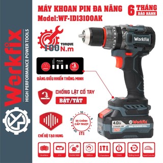   ANTI-KICKBACK  Máy khoan pin 13mm Workfix WF-ID13100AK lực siết 100Nm Không Chổi Than Đầu Kim Loại AutoLock 