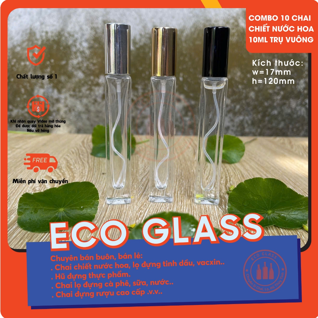 Combo 10 Chai Chiết Nước Hoa Thủy Tinh Vuông 5ml 10ml 20ml ( Mua từ 1 combo 10 chai tặng  bộ xi lanh + đầu chiết )
