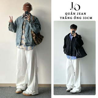  Quần Jean Suông Trắng Nam Ống Rộng 33CM Lưng Cao Chất Jean Denim Unisex Form Đứng Dáng Dài JEAN 