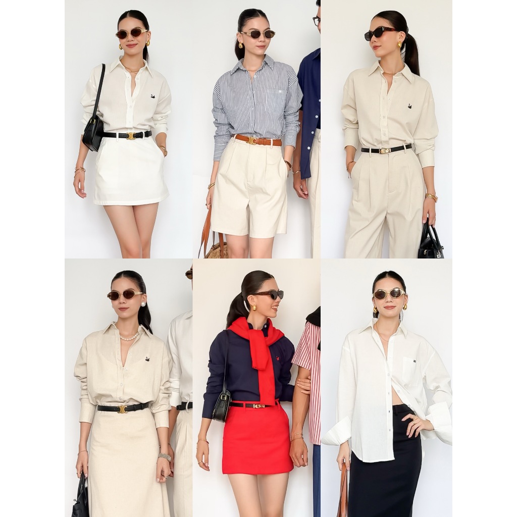 Áo Sơ Mi Linen Basic thêu thiên nga Jazara | 3523 | Lana Official