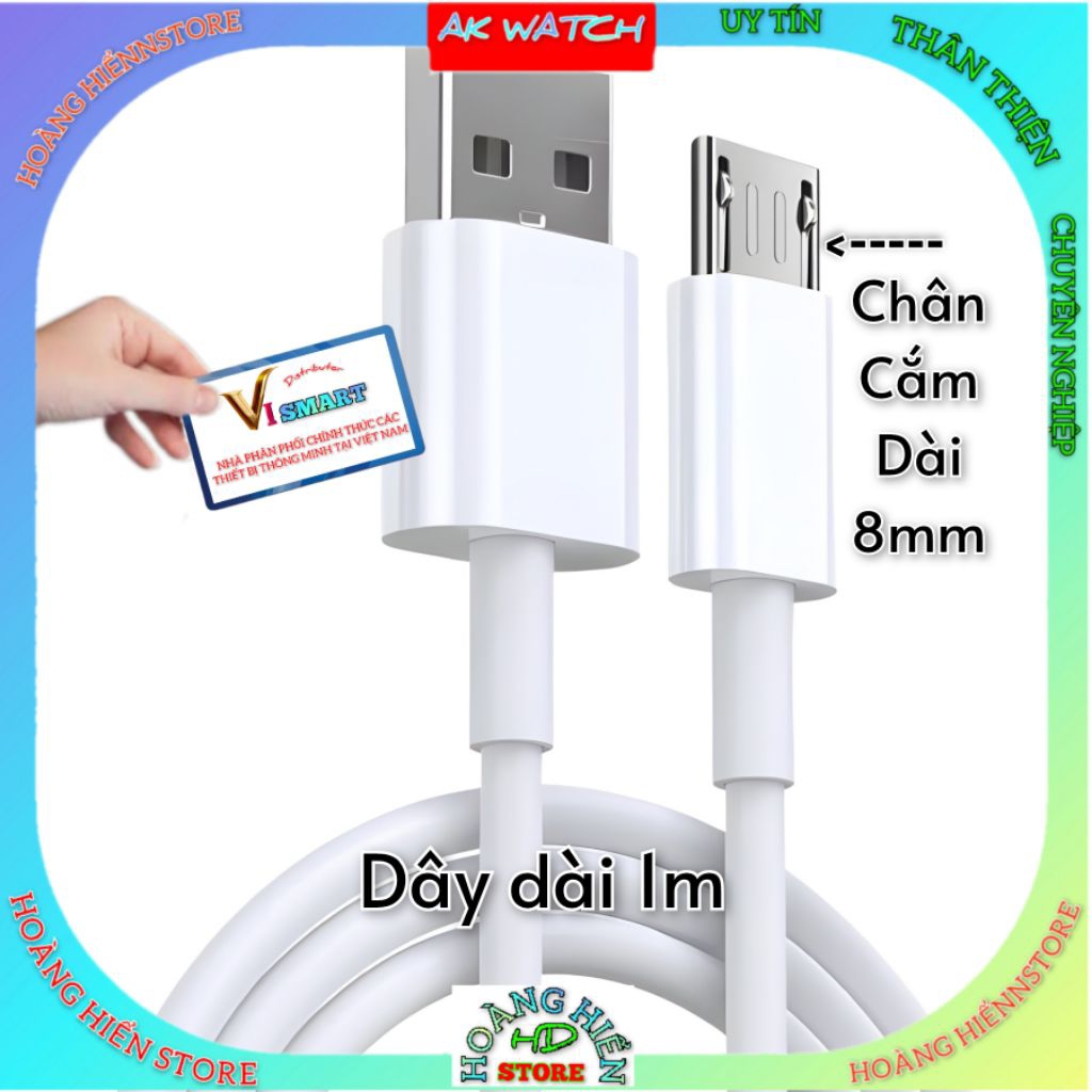 Cáp sạc micro USB 1m chân cắm 0.8cm, dài hơn các loại cáp sạc thông thường, chuyên dụng cho đồng hồ thông minh