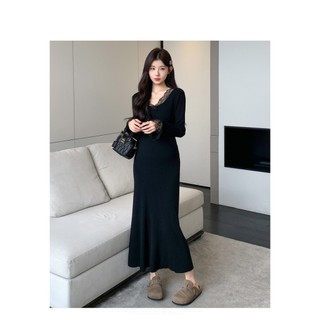 Váy len bầu cổ pha ren đuôi cá A3247