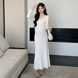 Váy len bầu cổ pha ren đuôi cá A3247