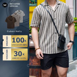 Áo Sơ Mi Cuban nam Kẻ sọc Kelly MK CLEVER Chất Đũi thô mềm mịn, thoáng mát, chống nhăn, form rộng hằng ngày