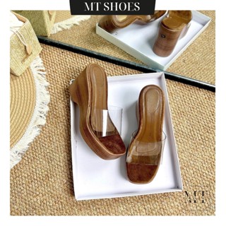 Guốc Nữ Dép Xuồng Cao 9cm Quai Trong Mềm Êm Thiết Kế Vân Gỗ Thời Trang MT Shoes DN083