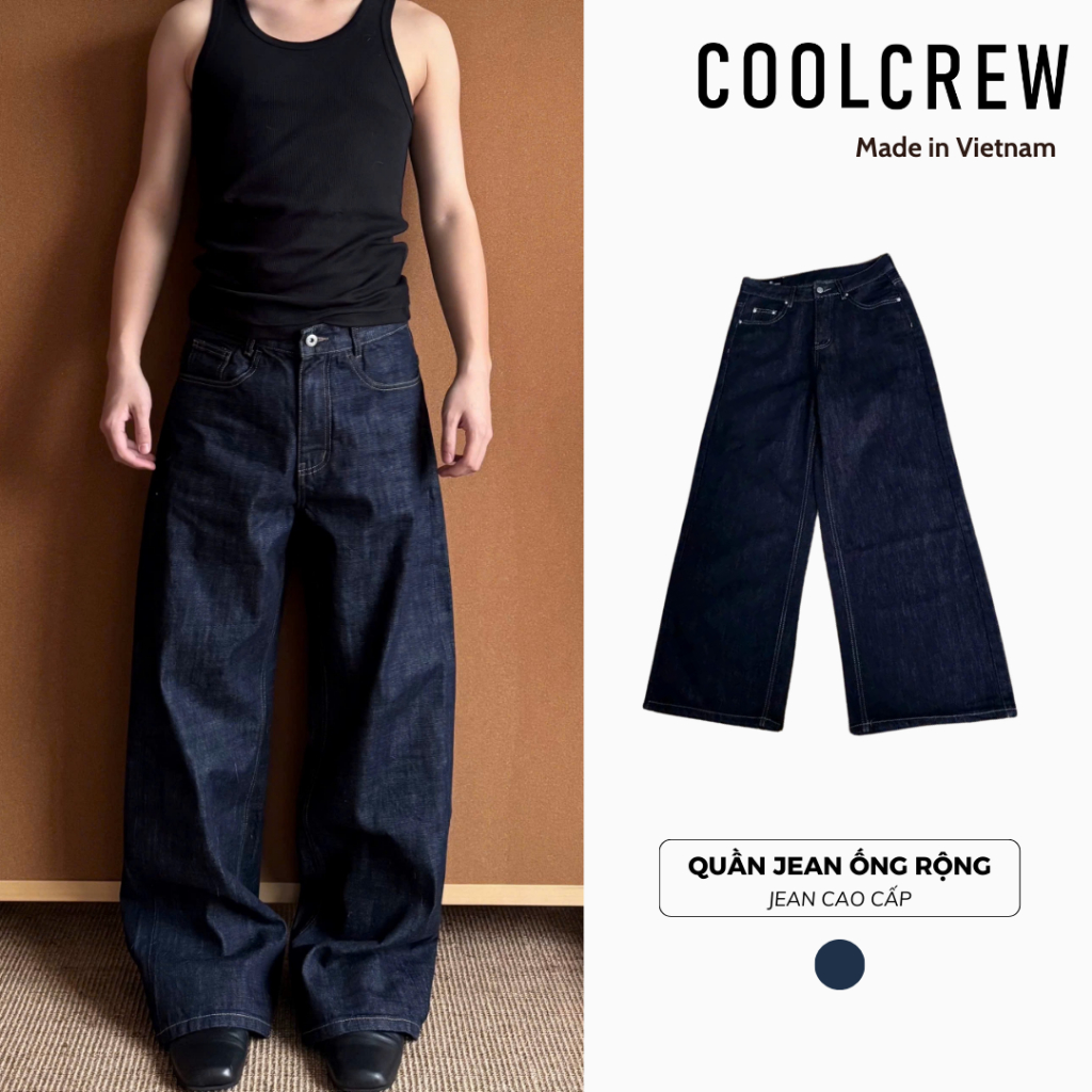 Quần Jean Ống Rộng Xanh Than Indigo 𝐂𝐎𝐎𝐋𝐂𝐑𝐄𝐖 Unisex