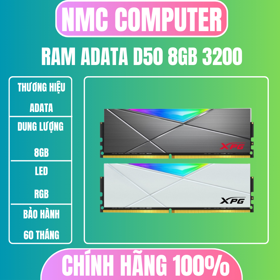 RAM máy tính PC ADATA XPG SPECTRIX RGB D50 8GB 3200MHz DDR4 chính hãng bảo hành 60 tháng
