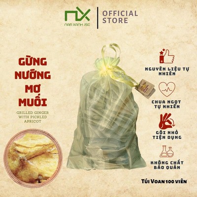 Gừng Nướng Mơ Muối Nam Xanh – Gói Nhỏ Tiện Dụng, 100 Gói/Túi