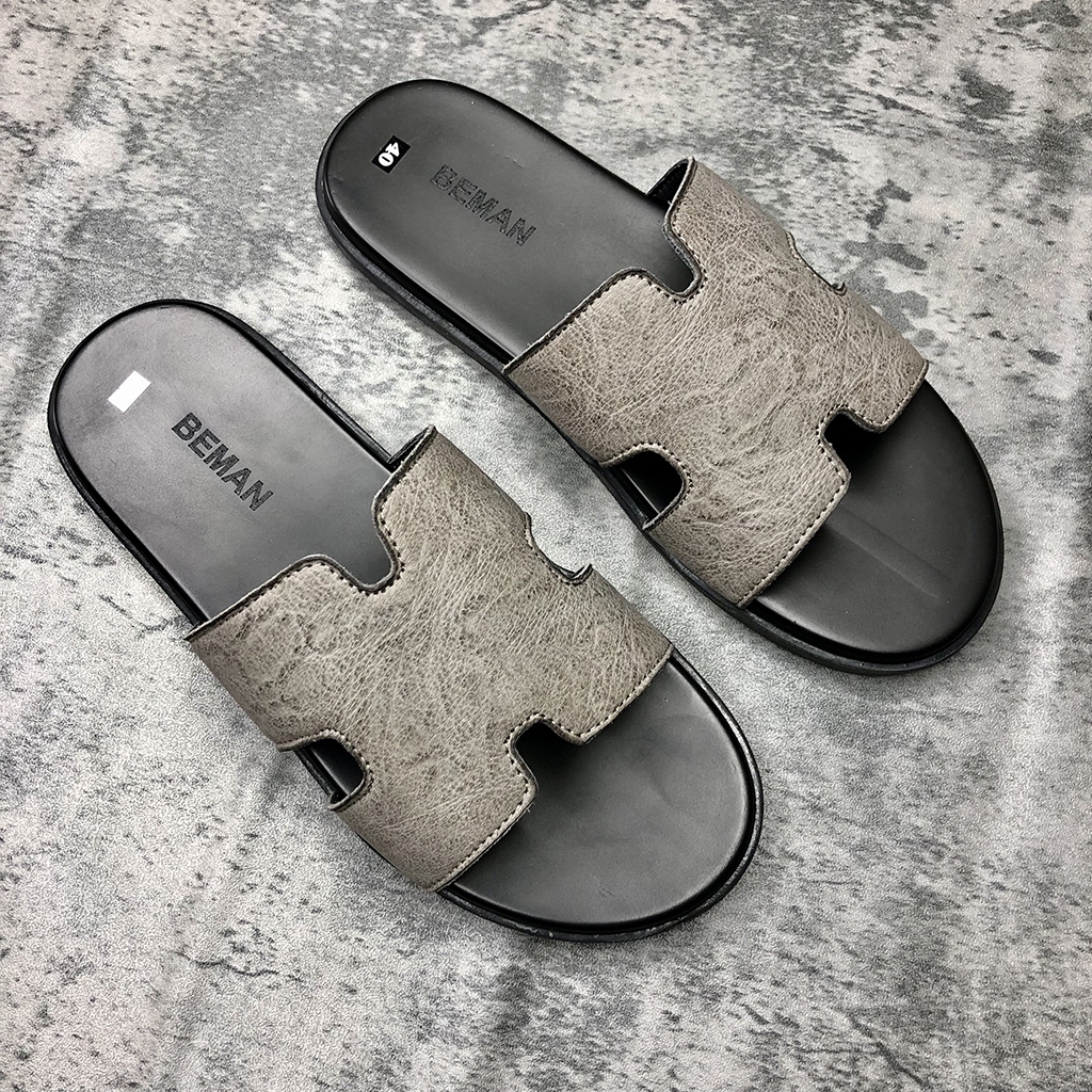 Dép nam quai ngang BEMAN HBM1, da sít nguyên tấm, đế cao su non, phom dáng thiết kế sang trọng