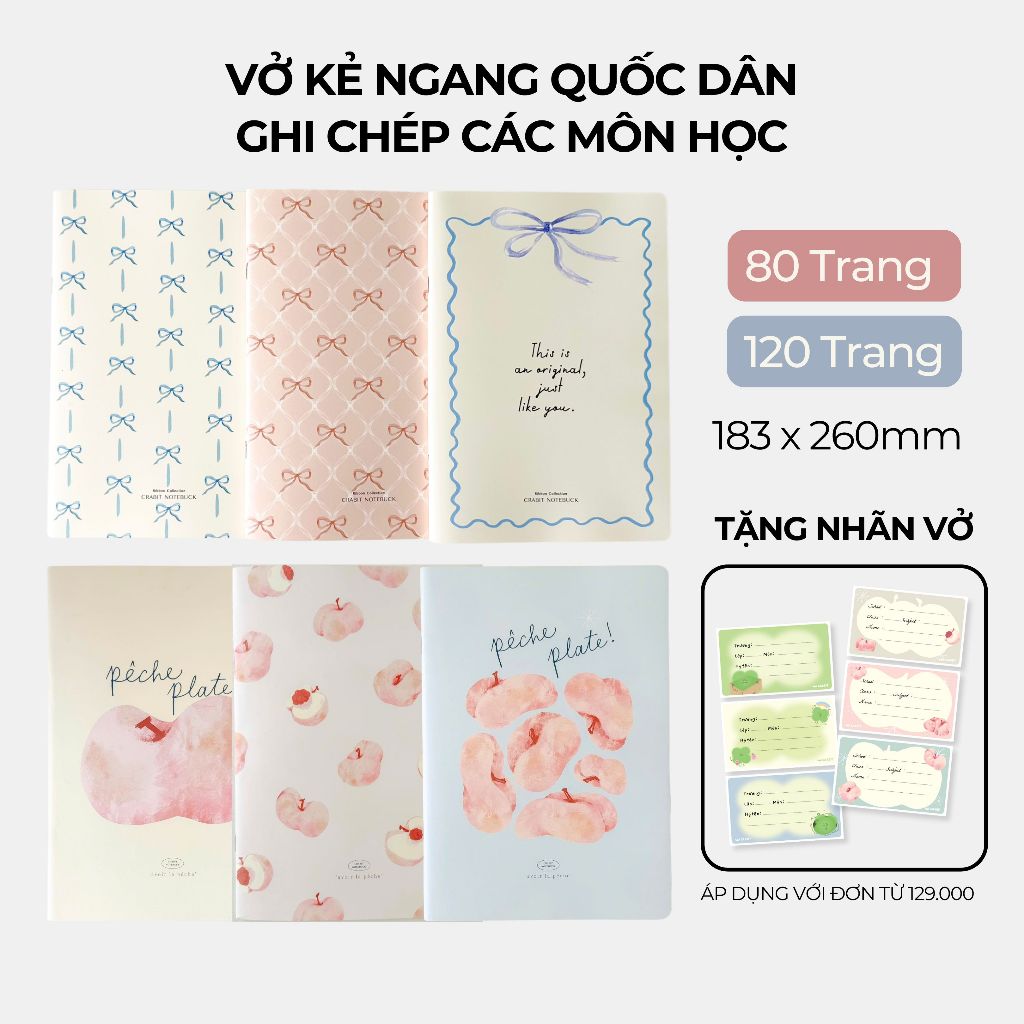 [TẶNG NHÃN VỞ] Combo vở kẻ ngang 80 trang set vở ghi chép 120 trang Crabit tập vở học sinh cấp 2 3