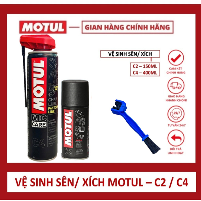 COMBO VỆ SINH SÊN/ XÍCH MOTUL C2/C4 CHAIN LUBE FACTỎY LINE + CHÀ SÊN
