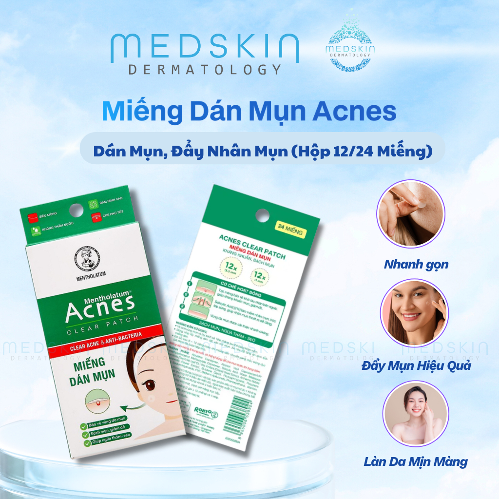 Miếng Dán Mụn Acnes - Dán Mụn, Ngừa Mụn, Thấm Dầu, Thâm S.ẹ.o (Hộp 12/24 Miếng)
