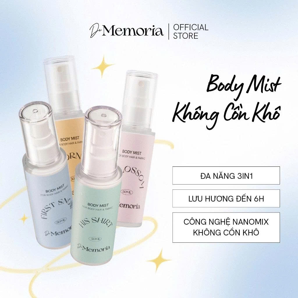 Body Mist Xịt Thơm Cơ Thể De Memoria Không Cồn Khô 50ml - BST Cảm Xúc Chân Thật