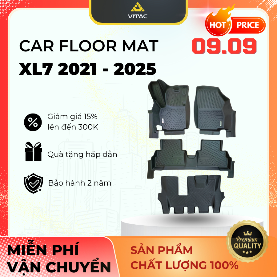 Freeship_VITAC Thương hiệu Thảm lót sàn ô tô 5D SUZUKI XL7/Ertiga 2019 - 2025 TPV (4 tấm/Bộ)