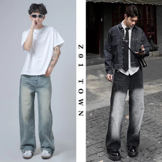 Quần jean Baggy ống xuông màu xanh Wash trắng nam, nữ hottrend hàn quốc 2025