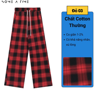  Quần Caro Màu Đỏ Noel Ống Rộng Nam Nữ Có Dây Rút Bọc Cao Su Chất Cotton Co giãn Nhẹ- Đỏ 03 