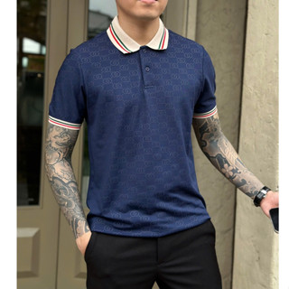 [GIẢM GIÁ] - Áo thun POLO thiết kế vải CVC cá sấu dệt cao cấp in monogram sang trọng