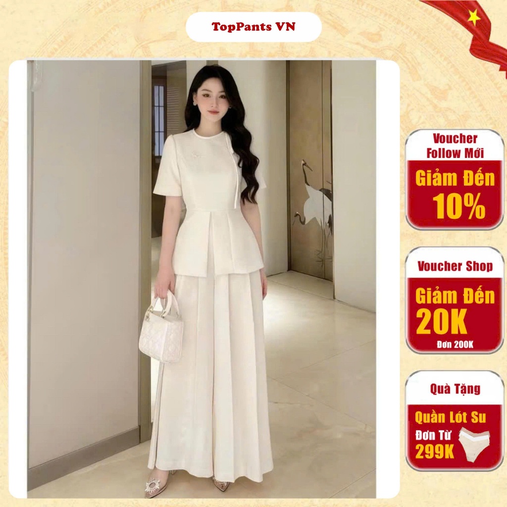 Set Đồ Nữ Công Sở Sang Chảnh , Set Áo Peplum Kèm Quần Ống Rộng ,Set Công Sở Thanh Lịch TopPants_T161