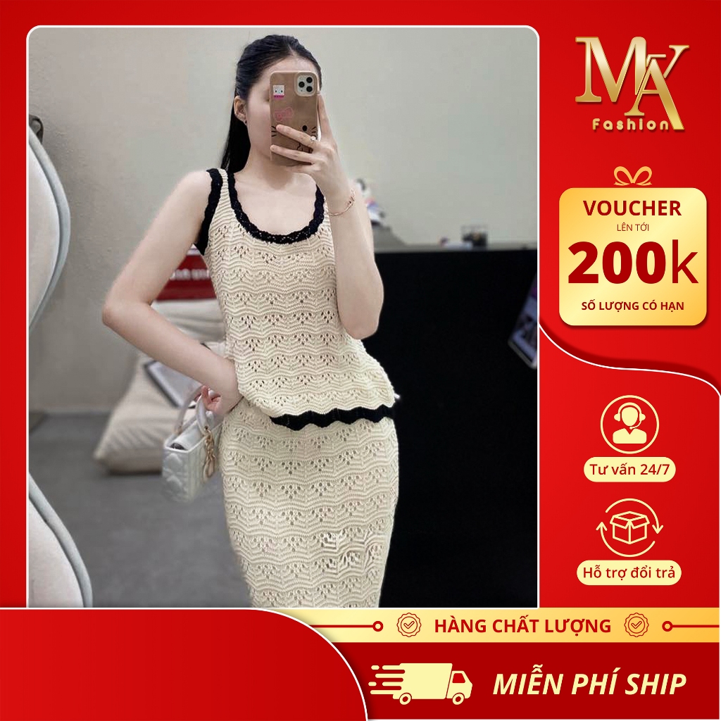 Set Váy Len Hè 2 Dây Siêu Xinh - Áo 2 Dây + Chân Váy Dáng Dài