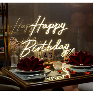 (Hỏa Tốc) Đèn led neon chữ Happy Birthday(KT:54x43cm) .Đèn trang trí tiệc.Đèn decor quán.tiệm.