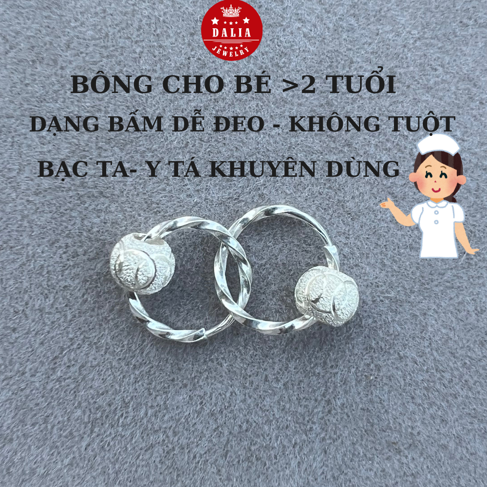Bông tai bạc cho bé gái phối bi chuẩn bạc ta DaLiA Jewelry hoa tai trẻ em, khuyên tai, tùng teng