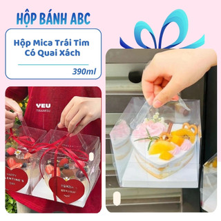  10 Hộp Mica Trái Tim Có Quai Xách Đựng Bánh Kem Bánh Mousse Tiramisu Panna Cotta 390ml HMC02 