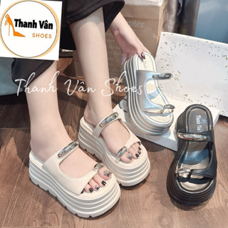 Dép bánh mì bản ngang 2 quai khoá cao 9 phân nhẹ xinh( D0341)