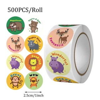  Cuộn 500 miếng dán sticker dán khen thưởng cho các bé,cụm từ tăng động lực tiếng anh kèm hình ảnh động vật dễ thương 