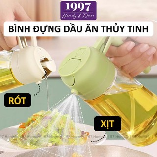  Bình Đựng Dầu Ăn 630ml  Xịt Kèm Vòi Rót  Thủy Tinh Cao Cấp Xịt Dầu Cầm Tay Bình Xịt Dầu Ăn Đa Năng 