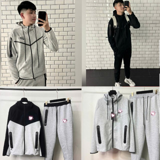  Bộ Hoodie Nam NKETeck Phối Vạch Kẻ Khóa Siêu Chất - Bộ Quần Áo Nam Loeai Teck Mùa Đông Thêu Logo Siêu Nét 