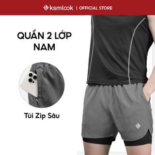 Quần Đùi Short Thể Thao Ngắn 2 Lớp Tập Gym Nam KSM Lai Bầu, Túi Zip Chạy Bộ, Bơi Lội Q264