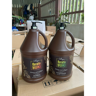 Dầu can 5 lít - Cặp dầu gội, xả KERATIN YUKI Collagen phục hổi hư tổn, giảm gãy rụng tóc, can 5000ml - Hàng chính hãng