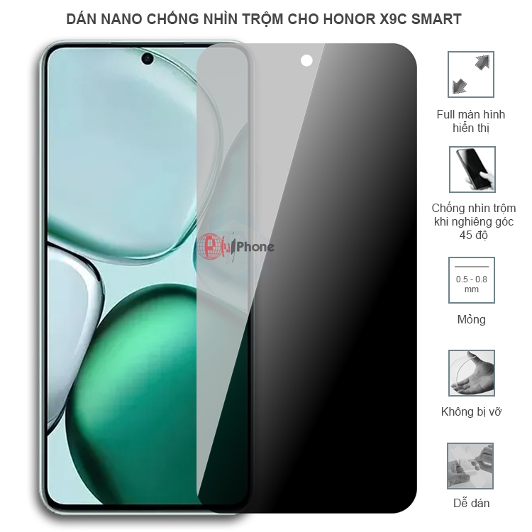 Dán chống nhìn trộm cho Honor X9c Smart - Dán cường lực dẻo nano
