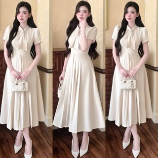 B107 Váy đầm tiểu thư, váy dáng dài Miju thiết kế nơ điệu đà (kèm tag hoa mai) đi làm đi tiệc