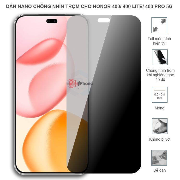 Dán chống nhìn trộm cho Honor 400 5G/ 400 Lite 5G/ 400 Pro 5G - Dán cường lực dẻo nano
