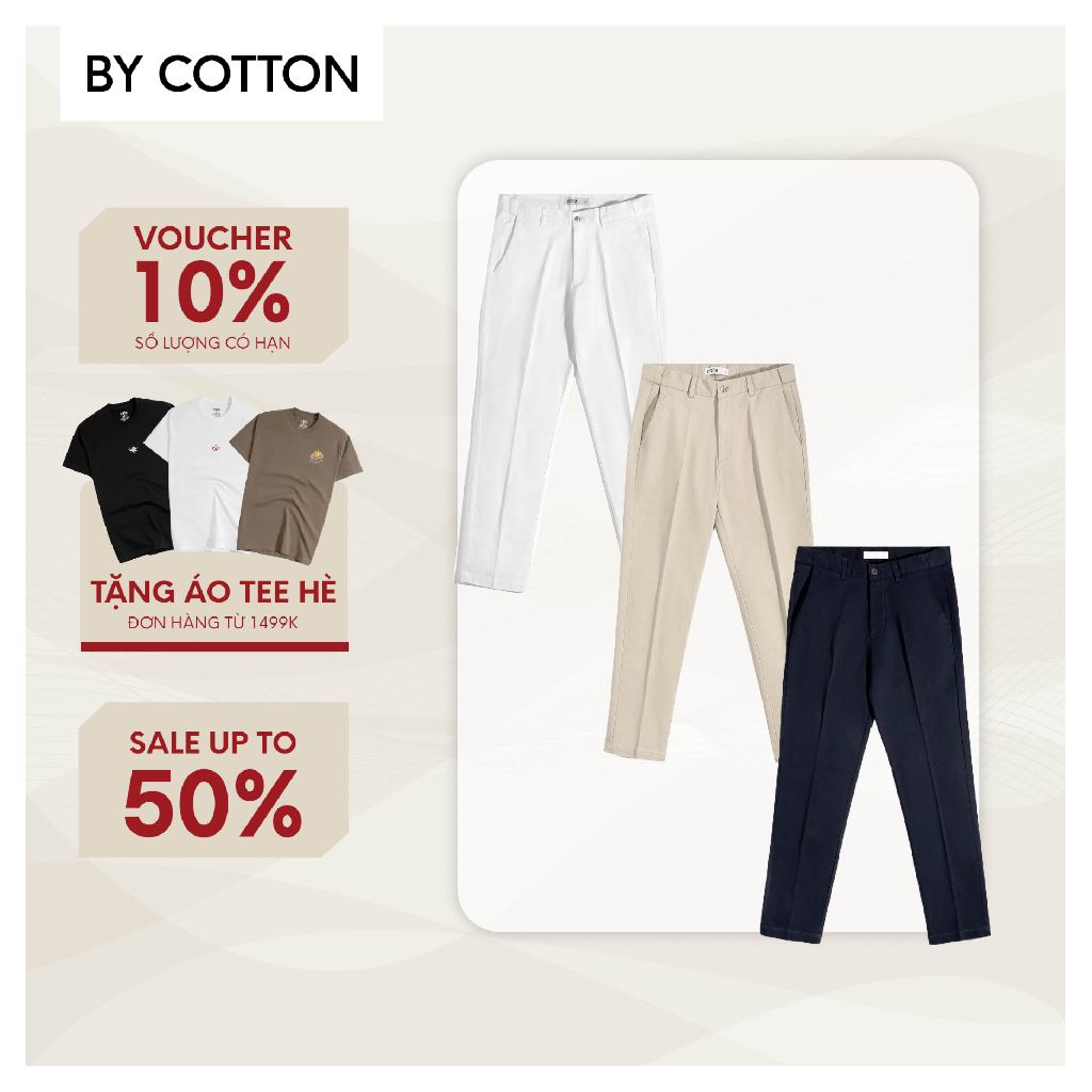 Quần Dài Nam Cao Cấp Regular Chinos Kaki 3 Màu Lựa Chọn By Cotton